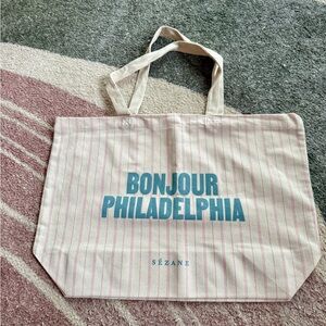 Sezane Pink and Blue Striped Tote Bag